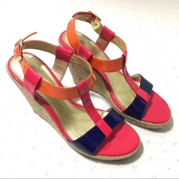 Isola Olencia Leather T-Strap Tricolor Beachy Espadrille Ankle Strap Sandal 9M - Picture 9 of 10